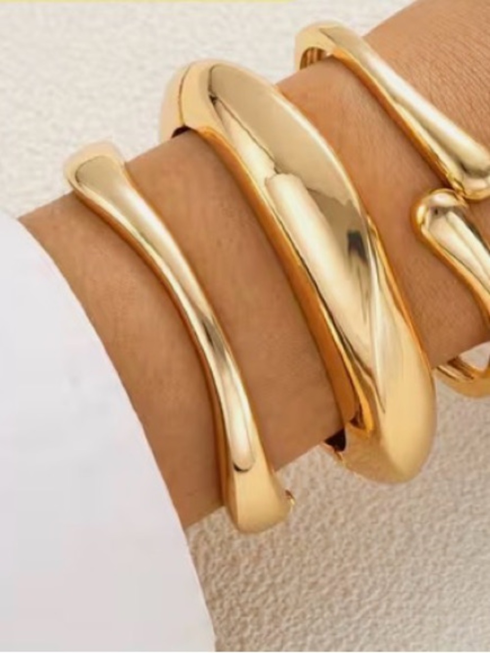 Gold Smooth Curved Bangle Bracelet - Women Jewelry